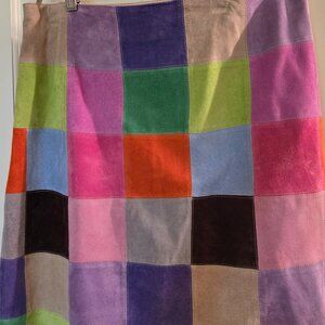 Isaac Mizrahi Leather Skirt Patchwork Size 14 Knee Length.